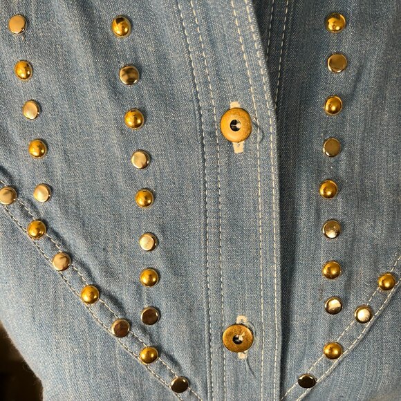 Petite Sophisticate Vintage 80s Studded Denim Structured Blouse Approx Size  S/M - Picture 4 of 9